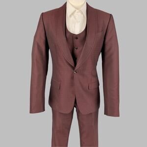 DOLCE & GABBANA Size 36 Burgundy Jacquard Wool Silk Shawl Collar 3 Piece Suit